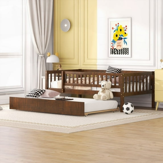 Twin Size Daybed with Fence Guardrails, Trundle & Maximized Storage Space
