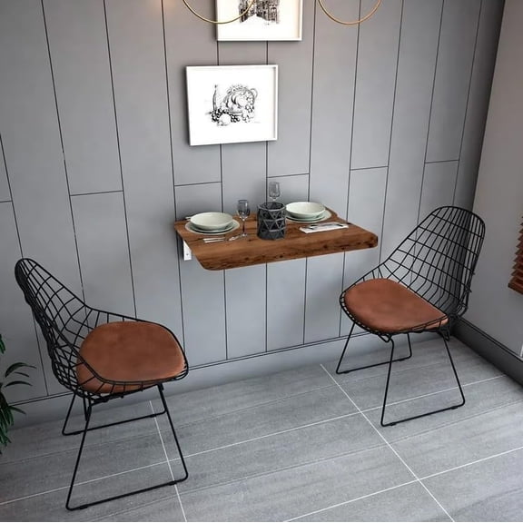 Walnut Wall-Mounted Foldable Table - 28.3" x 17.7" Space-Saving Desk for Kitchen, Balcony, or Office