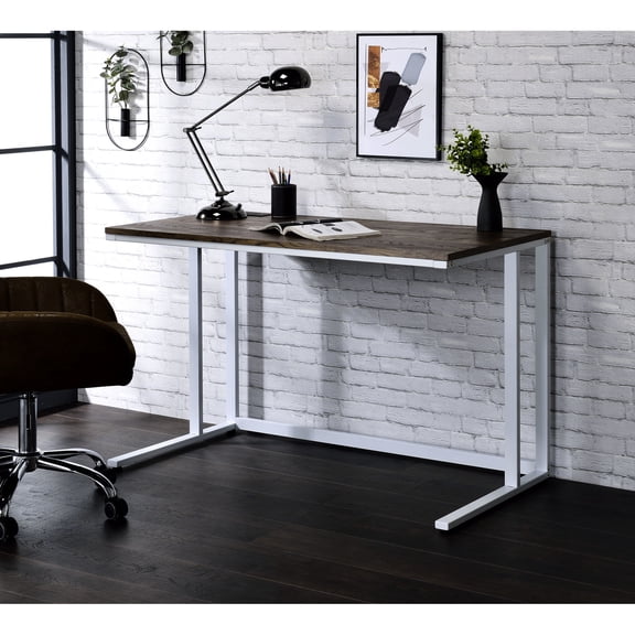Walnut & White Finish - Writing Desk with USB for Personal Workspace