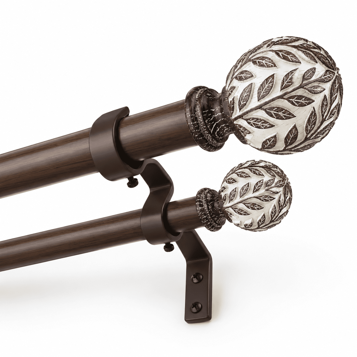Walnut Wood Adjustable Double Curtain Rod 36
