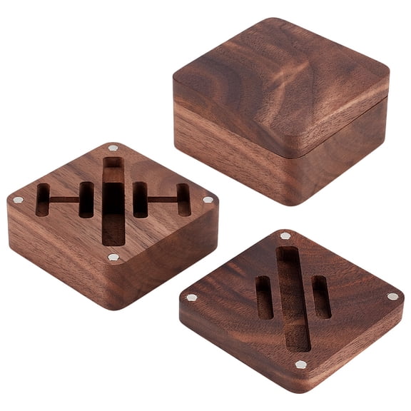 Walnut Wood Badge Storage Gift Box Squsre with Magnetic Coffee 6x6x3.1cm DIY