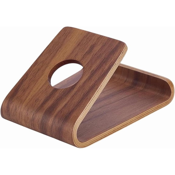 Walnut Wood Cell Phone Holder - Smartphone Stand Desk Mount - Handcrafted Wooden Phone Rest for Mobile & Tablet