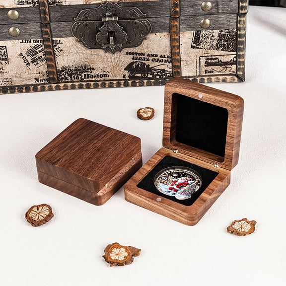 Walnut Wood Challenge Coin Presentation Display Gift Box Square Wooden Single