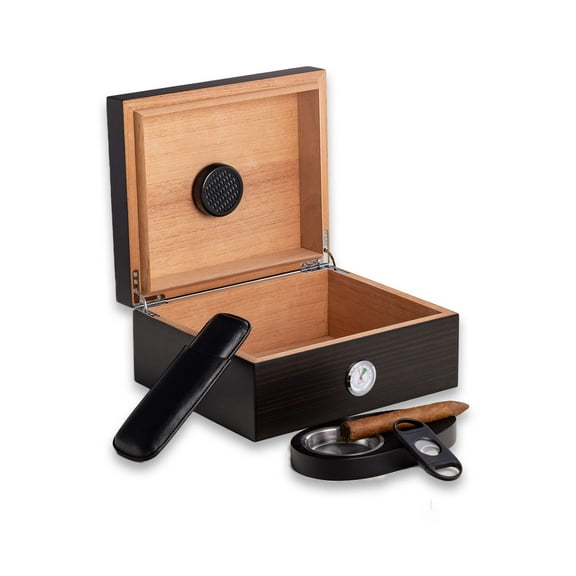 Walnut Wood Cigar Humidor with Glass Display Top