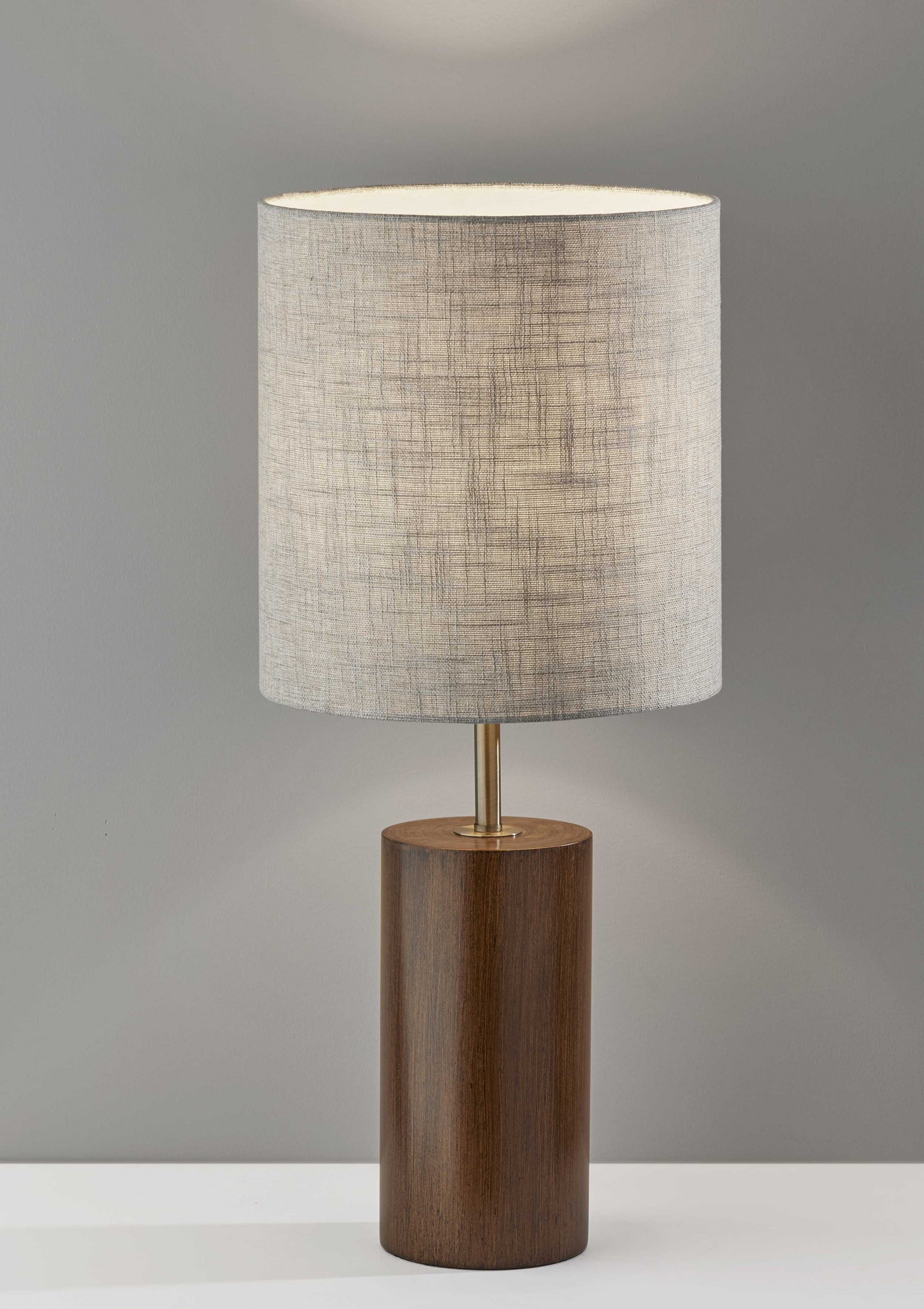 Walnut Wood Cylinder Table Lamp with Woven Fabric Shade