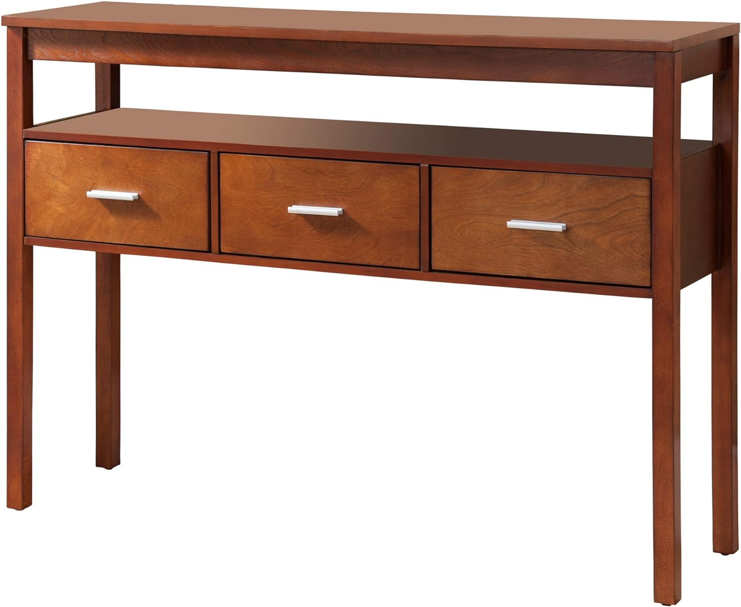 Walnut Wood Contemporary Occasional Entryway Console Sofa Table With 3