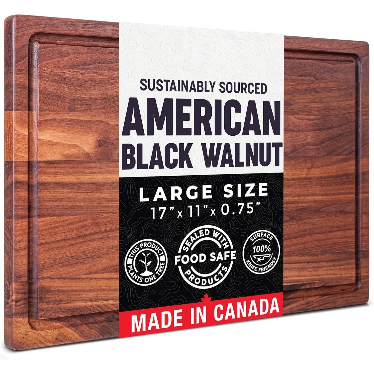 Walnut Wood Cutting Board for Kitchen, Reversible Wooden Chopping Board With Juice Grooves, Made in Canada (Walnut, 17x11x0.75) - Walmart.com