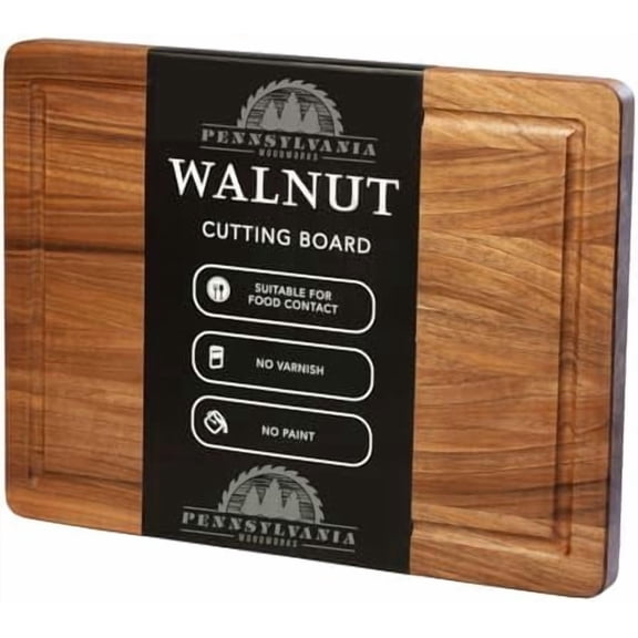 Walnut Wood Cutting Board with Juice Well, 17 x 14 inches, Made with premium US Walnut wood in the USA$$Home Decor, Kitchen, & Other