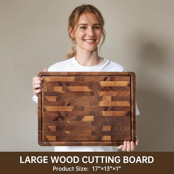 Walnut Wood Cutting Boards for Kitchen, Large Chopping Board Double Sided, End Grain Cutting Board with Handle, Charcuterie Butcher Block for Meal Prep & Serving with Gift Box, 17"13"1"