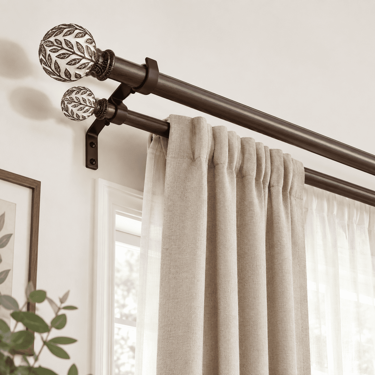 Walnut Wood Double Curtain Rod, 36