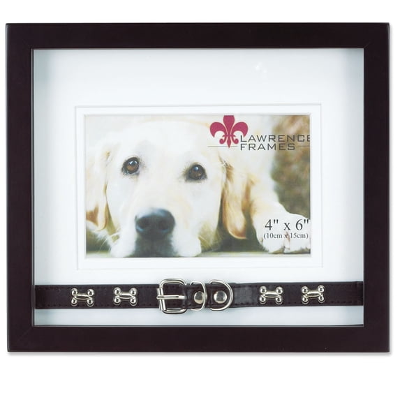 Walnut Wood Double Mat 6x4 Picture Frame - Dog Collar Design