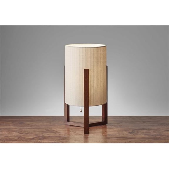 Walnut Wood & Fabric Table Lantern, 9 x 9 x 17 in.