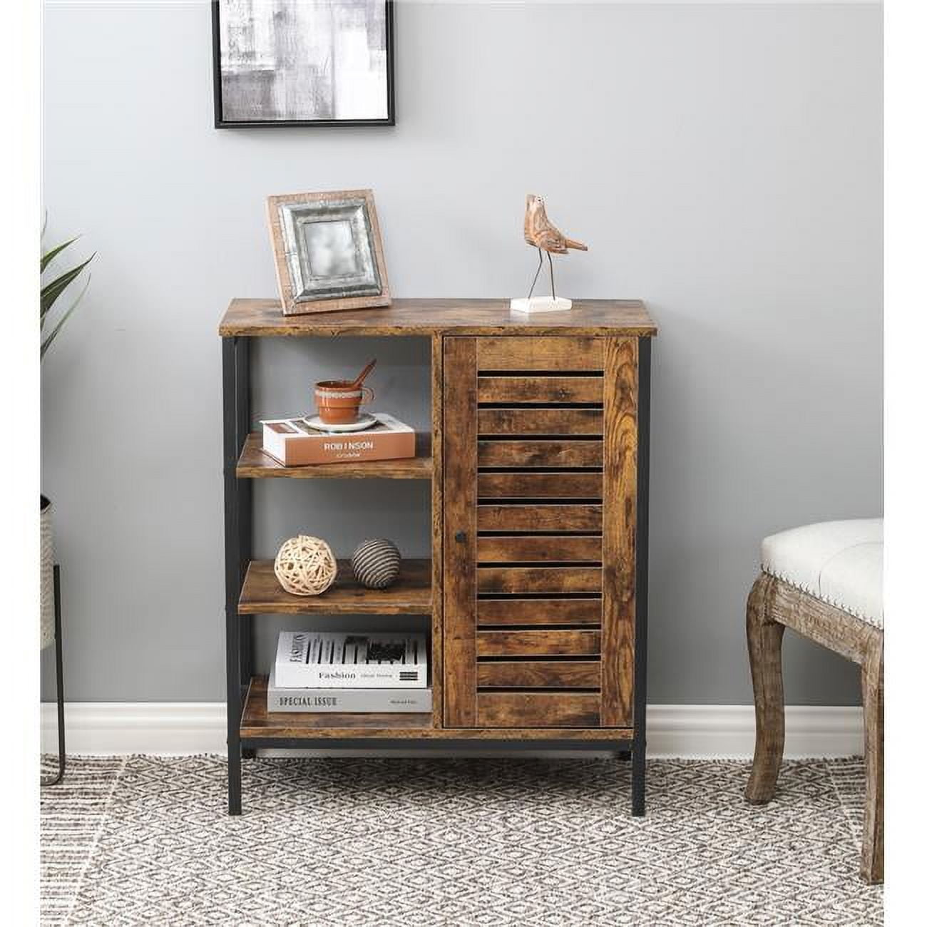 Walnut Wood Finish Shelf Storage