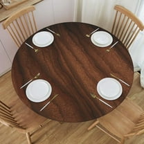 Walnut Wood Grain Round Tablecloth with Elastic Edge Table Cover Waterproof Reusable Table Cloth for Holiday Kitchen Party Patio,S(36"-44")