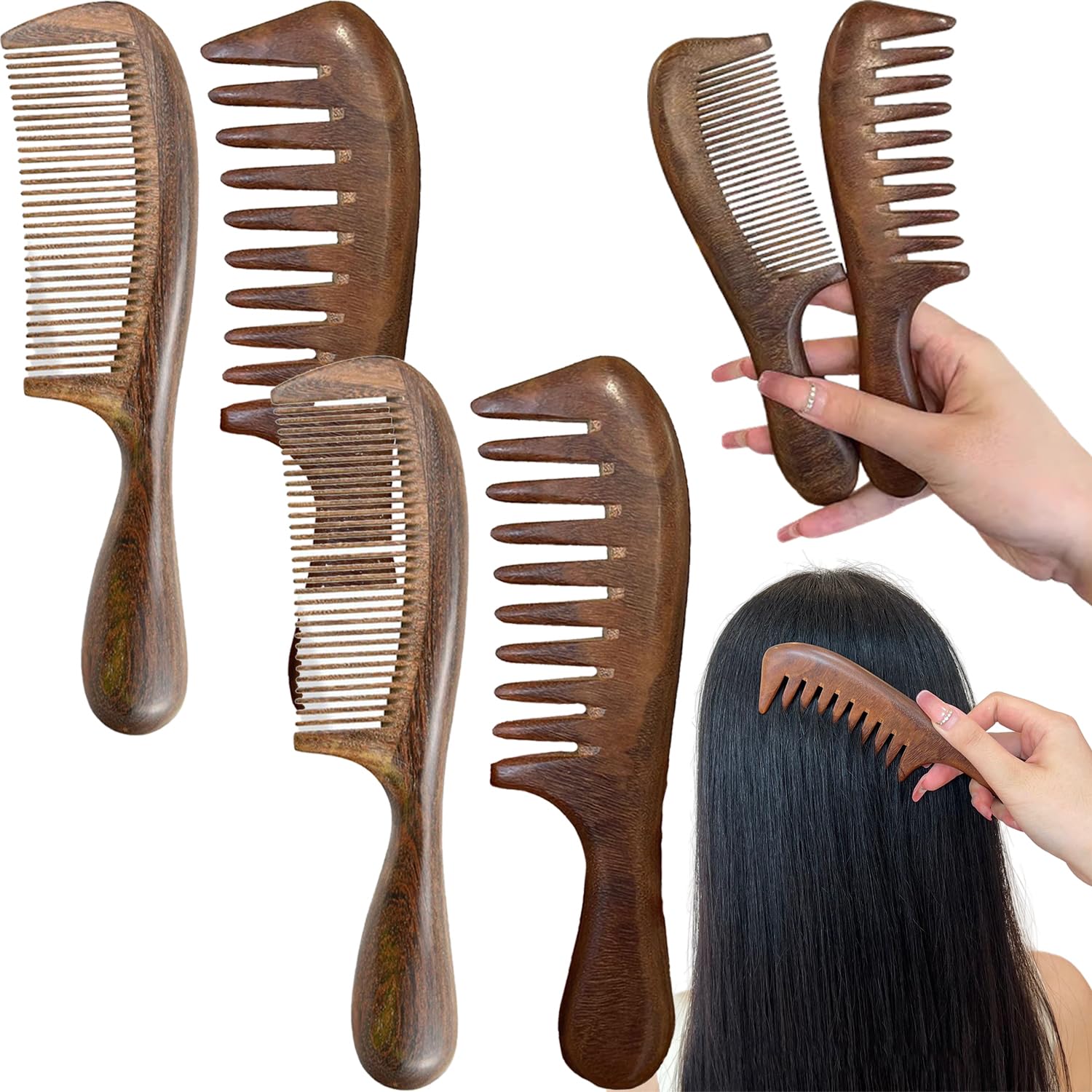 Walnut Wood Hair Comb, Walnut Hair Comb, Walnut Wood Comb, Two-Pack ...