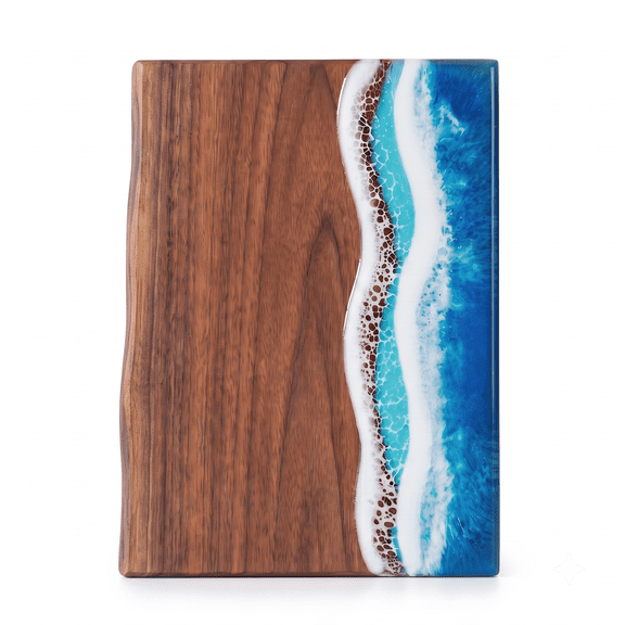 Arria Home Walnut Wood Live Edge Charcuterie Board, Cheese and Serving Tray with Blue Epoxy Resin, 10.5 x 16 in