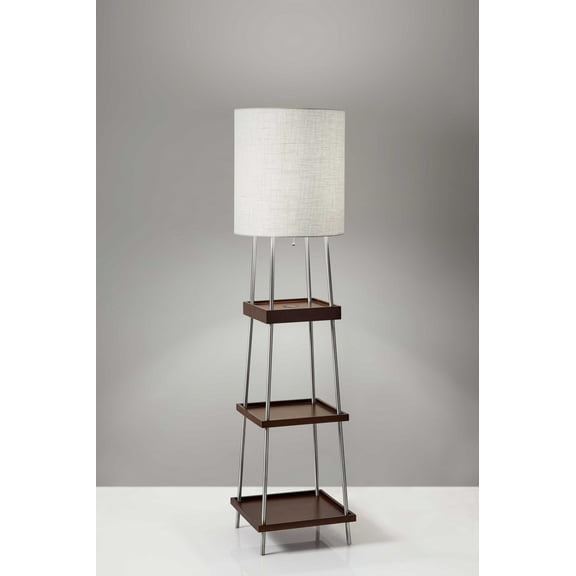 Walnut Wood Metal Shelf Floor Lamp with Charging Station