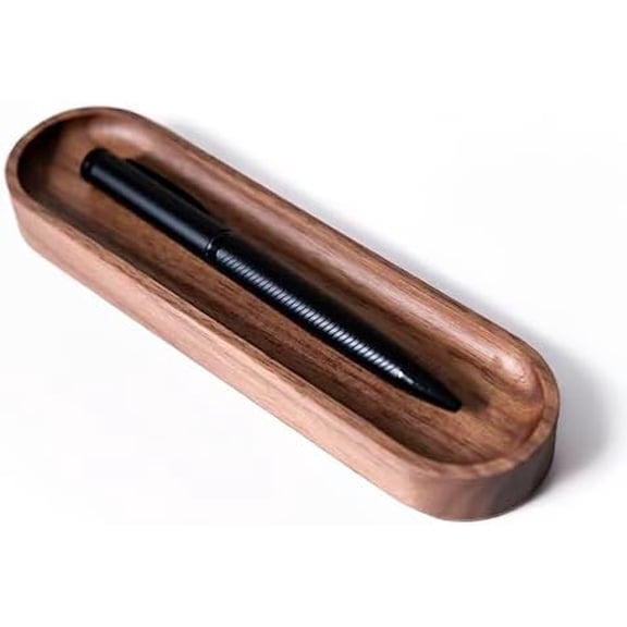 Walnut Wood Pen Tray, Minimalist Oval Wooden Pencil Holder, Office Desk Organizer, Writing Instrument Rest, Work Student Teacher Gift$$Office