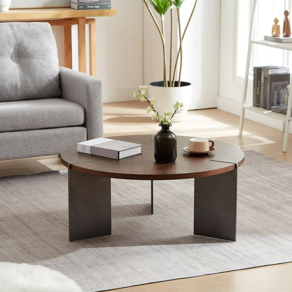 Walnut Wood Round Coffee Table | Eco - friendly Choice for Families