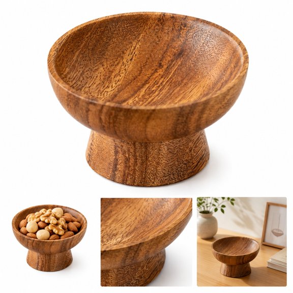 Walnut Wood Snack Bowl, 3.9 Inch High Footed Small Serving Bowl for Nuts, Candy, Fruit, Dessert, Tea Table Decor