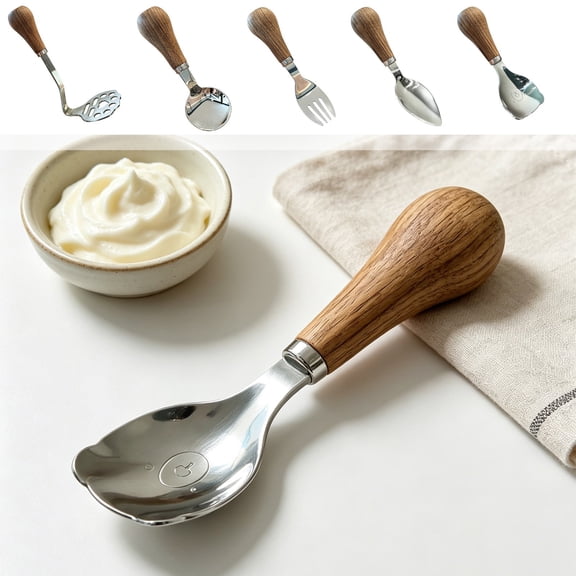 Walnut Wood Standing Cookware, Stainless Steel Utensils with Wooden Handle, Household Serving Flatware for Home Kitchen, Dishwasher Safe