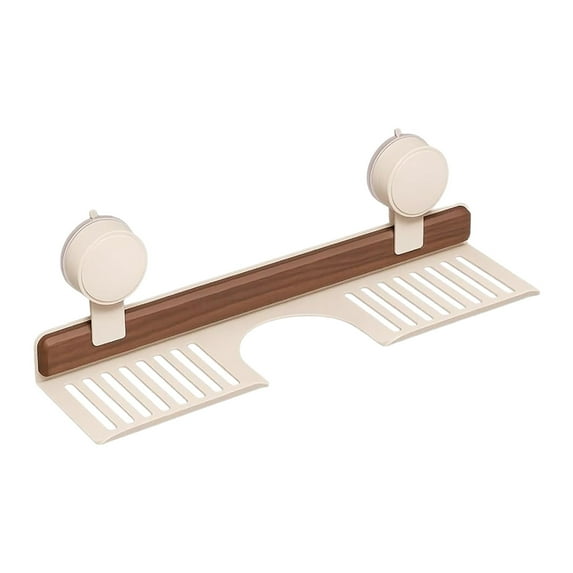 Walnut Wood Suction Cup Shelf Wall Mounted Over Faucet Organizer Removable Storage Rack for Kitchen and Bathroom
