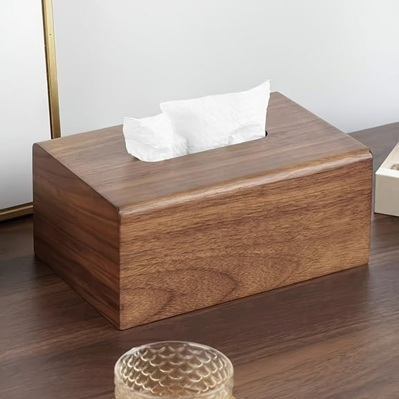 Walnut Wood Tissue Box Cover, Solid Wood Paper Tissue Holder, Rectangular Napkin Dispenser, Office and Home Tissue Storage Box, with Christmas Holiday Decor for Tabletop