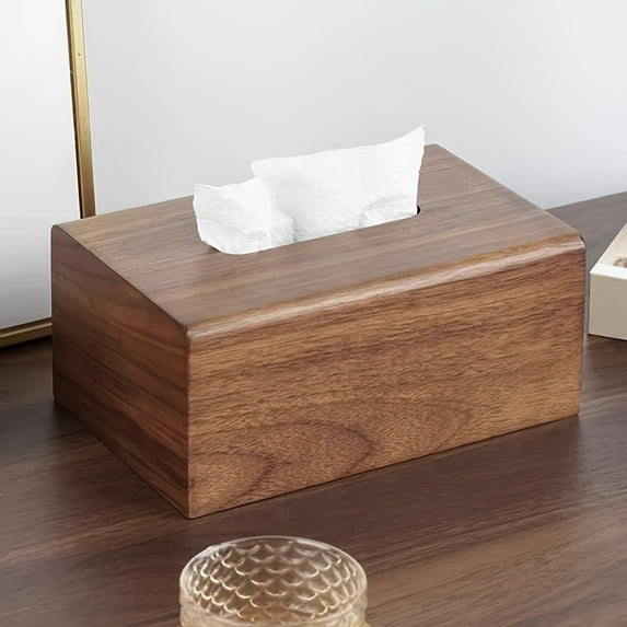 Walnut Wood Tissue Box Cover, Solid Wood Paper Tissue Holder, Rectangular Napkin Dispenser, Office and Home Tissue Storage Box, with Christmas Holiday Decor for Tabletop