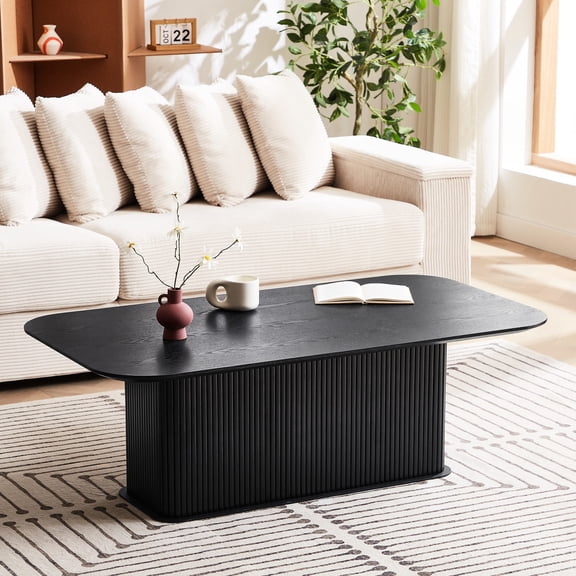 Walnut Wood Top Black Rectangular Coffee Table / Smooth Laminate for Clean Look