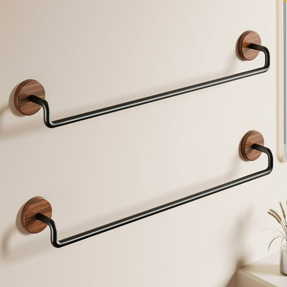 Walnut Wood Towel Rack, No-Drill Bathroom Organizer, Towel And Bath Sheet Hanger, Shelf With Aluminum, Easy Installation, Suitable For Washbasin Area, Space-Saving