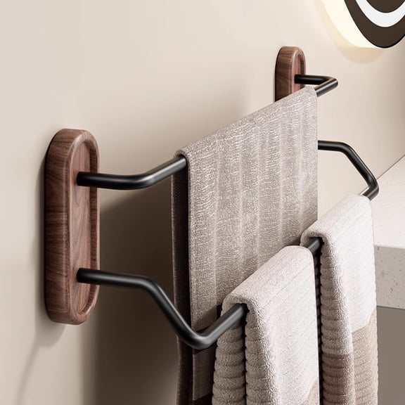 Walnut Wood Towel Rack, Rvkxad No-Drill Bathroom Organizer Towel And Bath Sheet Hanger, Non-Slip Shelf For Washbasin Area Wall Mount Storage