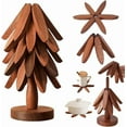 thumbnail image 1 of Walnut Wood Tree Trivet Set, 5 Wooden Trivets & 1 Stand Like a Christmas Tree Wooden Trivet Set, Foldable Kitchen WoodenTrivet,for Hot Dishes Pot Bowl Teapot Hot Pot Holder, 1 of 7