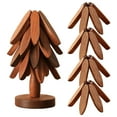 thumbnail image 1 of Walnut Wood Tree Trivet Set, Natural Tree Trivet Set - 4 Wooden Trivets & 1 Stand Like a Christmas, Foldable Kitchen Wooden,for Hotdishes Pot Bowl Teapot Hot Pot Holder (Brown), 1 of 9