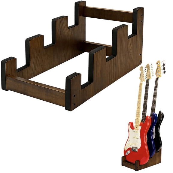 Walnut Wooden Guitar Stand, Holds 3 Guitars, Compact Tiered Design, Wood Grain Finish, 14.5 x 8.43 x 8.27 in Electric Guitar Stand