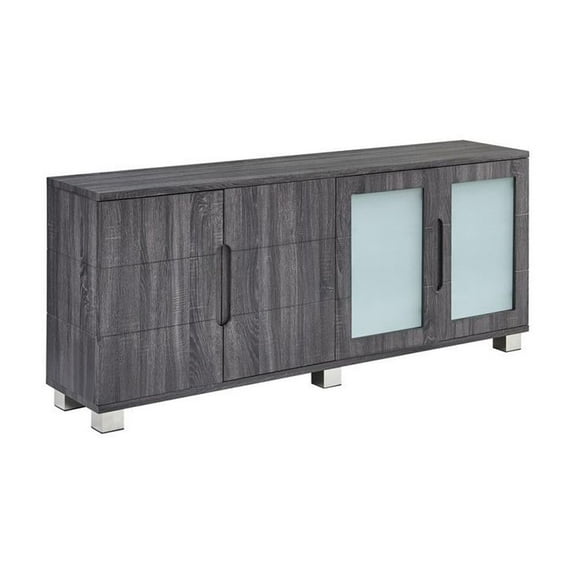 Walnut Wrapped 4 Door Wood Cabinet Server with Frosted Glass Doors