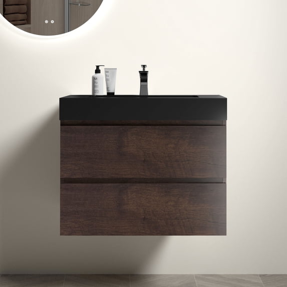 Walnut and Black Bathroom Vanity Soft-Closing Drawers Environmentally Friendly for Bathroom