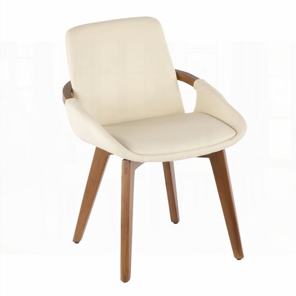 Walnut and Cream Faux Leather Mid-Century 1-Piece Chair - Stylish Comfort