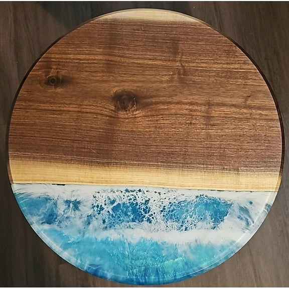 Walnut and Ocean Wave Epoxy and Live Edge Table