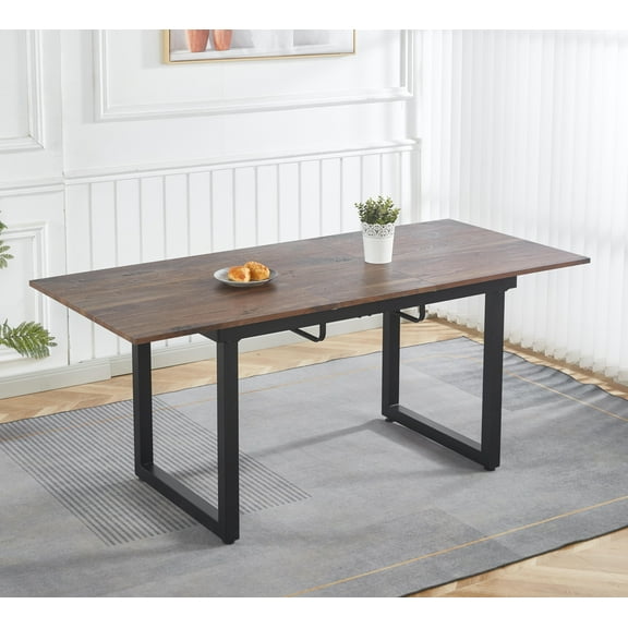 Walnut+black Walnut Square Extendable Dining Table with Metal Legs - 31.5 in Wide Space Saving Kitchen Table for Living Room