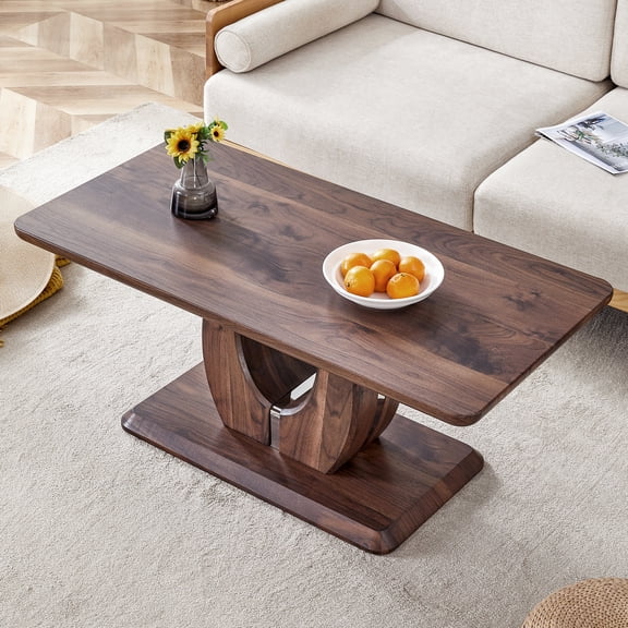 Walnut-colored MDF coffee table with silver plated strips adds luxury for living room daily use