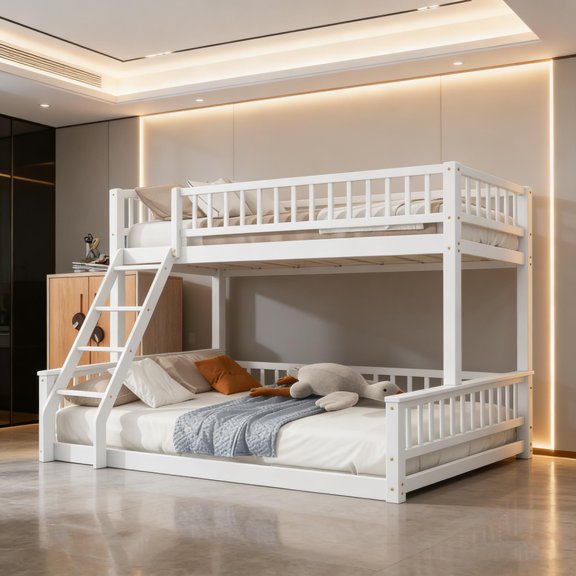 Walnut-colored bunk bed, double extended top bed with ladder and guardrail, space-saving bed frame, durable structure(No Mattress)