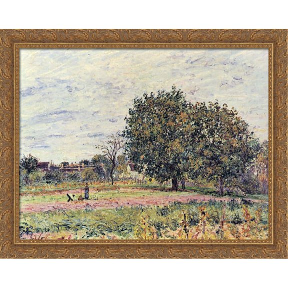 Walnut trees at sunset in early October 34x28 Large Gold Ornate Wood Framed Canvas Art by Alfred Sisley