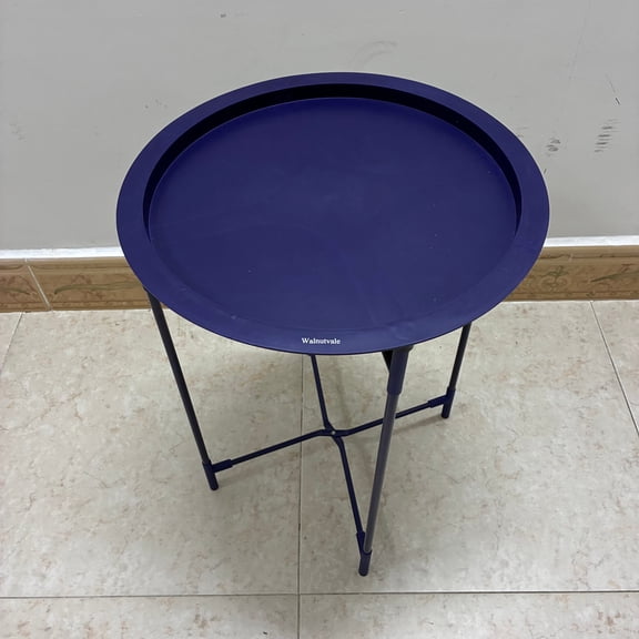 Walnutvale Tea tables Modern Round Metal End Table for Living Room, Bedroom, Outdoor Patio, Navy Blue