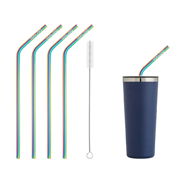 Waloo 10-Piece Stainless Steel Drinking Straw Set , 2 Pack Bent-Rainbow
