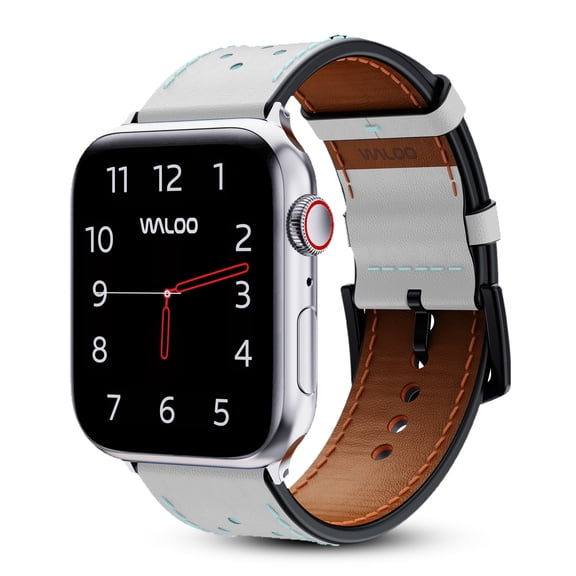 Waloo Breathable Leather Genuine Leather Band for Apple Watch 44/45/46/49mm - White