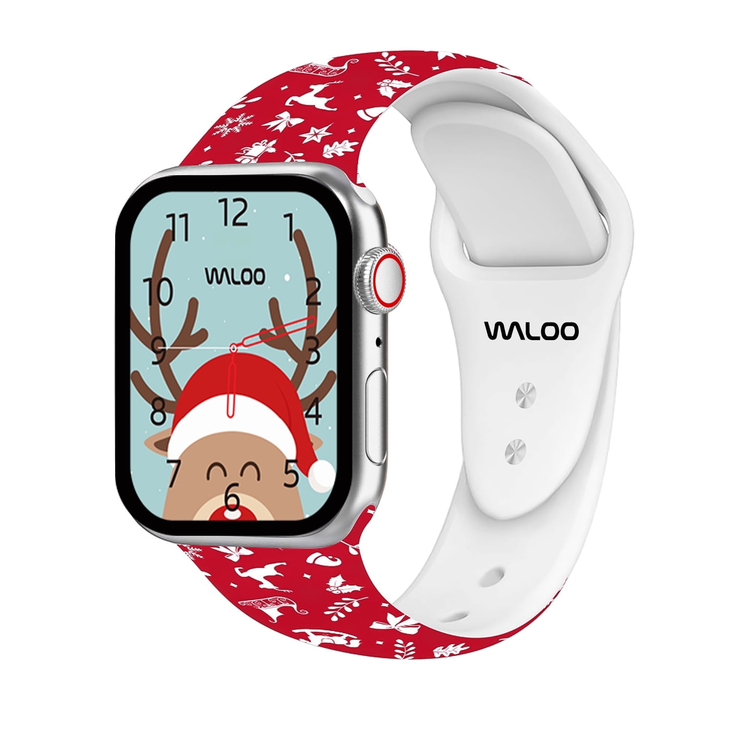 Waloo Christmas Holiday Fun Printed Silicone Replacement Band Compatible With Your Apple Watch Fully Adjustable with Pin Tuck Closure 42 44 45 49mm Red Winter Walmart