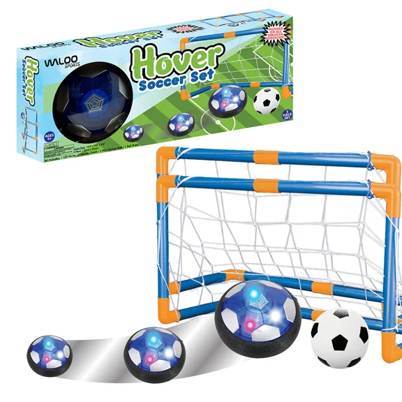 Waloo Hover Soccer Set with LED Hover Ball, Soccer Ball, 2 Hover Pucks & Goals – Indoor Action Play