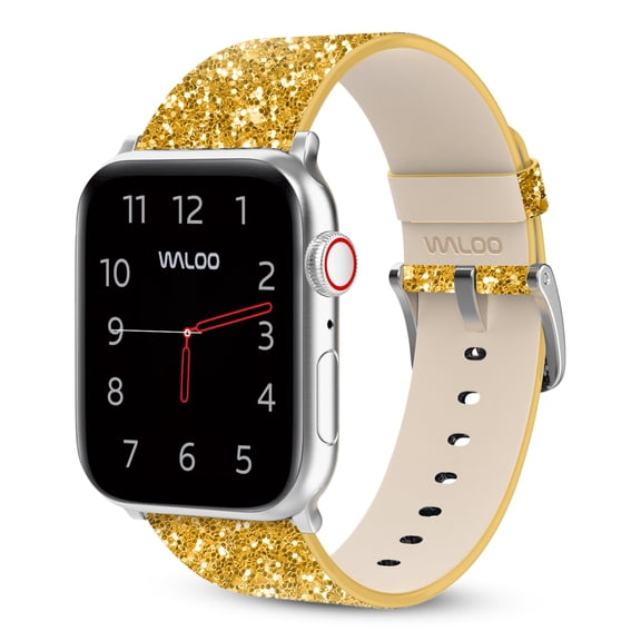 Waloo Leather Bling Genuine Leather Band for Apple Watch 44/45/46/49mm - Gold