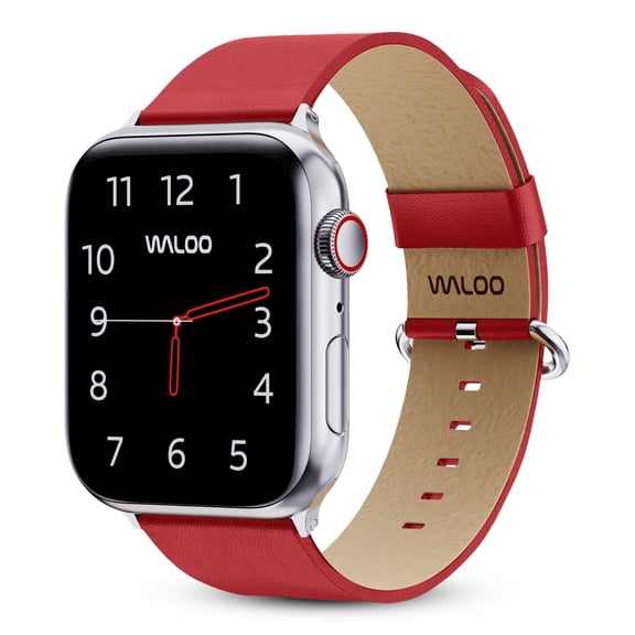 Waloo Leather Grain Genuine Leather Band for Apple Watch 44/45/46/49mm - Red