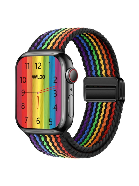 Magnetic Braided Nylon Loop Fabric Band for Apple Watch 40/41/42mm - Black Rainbow